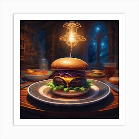 Burger On Plate On Table Centered Symmetry Painted Intricate Volumetric Lighting Beautiful Ri (1) Art Print