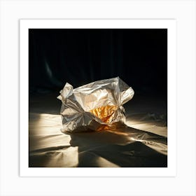 Crumpled Plastic Wrapper Foreground Contrasting Against A Pristine Dark Background Focus On Texture (4) Art Print