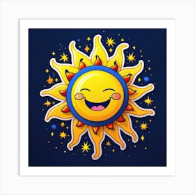 Lovely smiling sun on a blue gradient background 2 Art Print