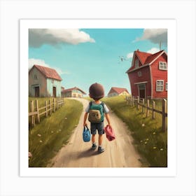 Boy Walking Down The Road Art Print