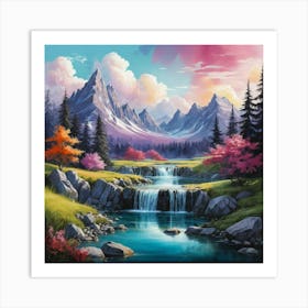 Waterfalls In The Mountains Art Print