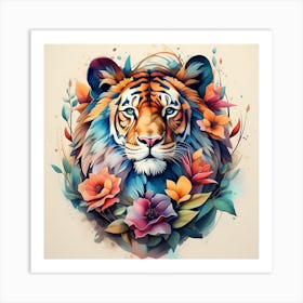 Tiger With Flowers Art Print