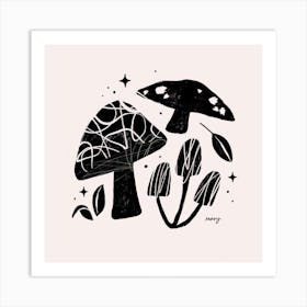 Absract Mushrooms White Square Art Print