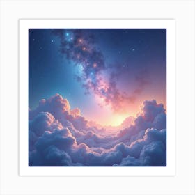 Watercolor Galaxy With Soft, Dreamy Cosmic Clouds 1 Art Print