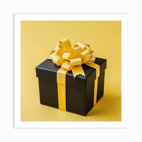 Gift Box On Yellow Background Art Print