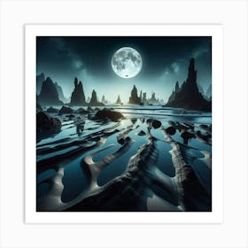 Moonlight Over The Ocean Art Print