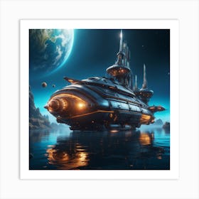 Spaceship In Space Art Print