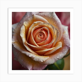 Pink Rose With Water Droplets 1 Art Print