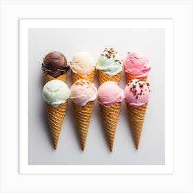 Ice Cream Cones On White Background Art Print