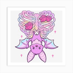 Limited Edition Kawaii Pastel Goth Cute Creepy Bat Skeleton Art Print