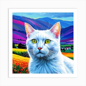 White Cat In The Field Art Print