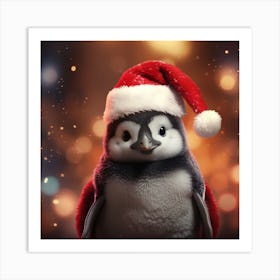 Penguin In Santa Hat Art Print