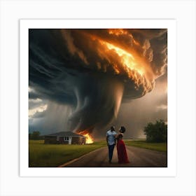 Couple Standing In Front Of A Tornado Art Print