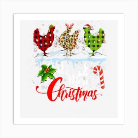 Merry Christmas Three Chicken Buffalo Leopard Red Plaid 1 Art Print