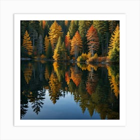 Autumn Trees Reflected In A Lake Art Print