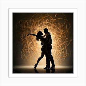 Silhouette Of Couple Dancing 2 Art Print