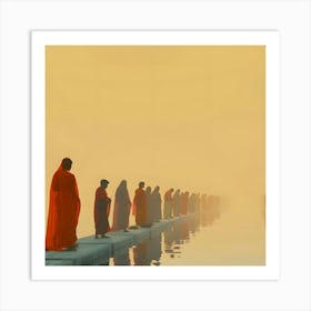 Buddhist Monks At The Ghat Art Print