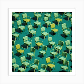 Row Of Chairs on Green Background Art Print