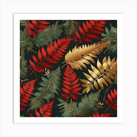 Golden and green and red leaves of fern Art Print