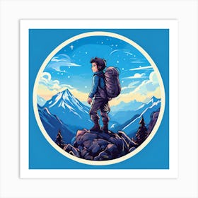 A Lone Mountain Climber Reaching The Summit Representing Perseverance And Achievement , Boy On Top Of A Mountain Art Print