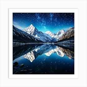 Firefly Snow Capped Mountains Reflecting In A Starry Lake 11335 (2) Art Print