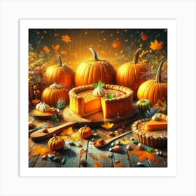 Pumpkin Pie And Pumpkins Art Print