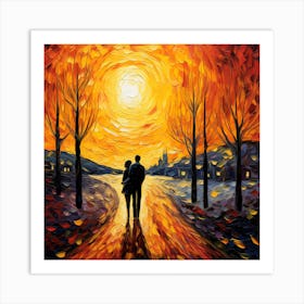 Couple Walking In The Sunset 1 Art Print