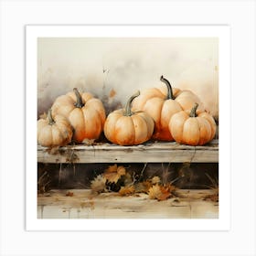 Pumpkins On A Bench Art Print