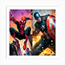 Captain America And Spider - Man Art Print