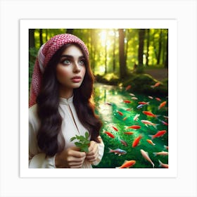 Beautiful Muslim Girl With Fishes16 Art Print