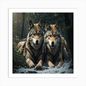 Two Wolves In The Woods Art Print