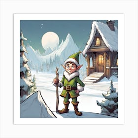 Elf and his cabin Art Print