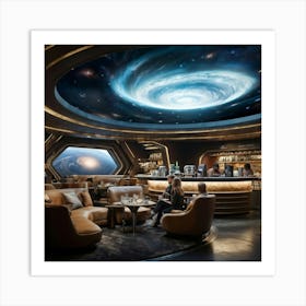 Nordic Style Interior Of A Coffee Shop Nestled In The Galley Of A Spaceship Large Viewport Revealin Art Print