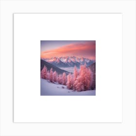 Pink Trees In The Mountains Art Print