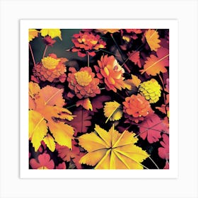 Autumn Flowers And Leaves Art Print