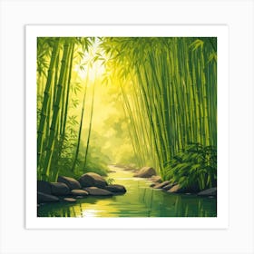 A Stream In A Bamboo Forest At Sun Rise Square Composition 363 Art Print