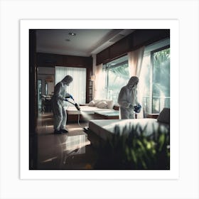 Housekeeping Staff Doing Deep Clean for Room And sanitizing.  Art Print