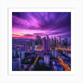 Purple City Skyline 3 Art Print