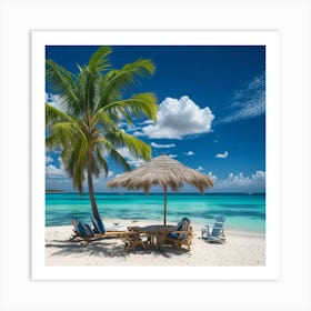 Beach With Palm Trees Art Print