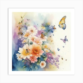 Flowers And Butterflies Art Print