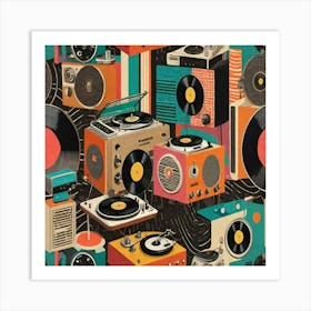 retro Records pattern Art Print