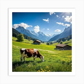 Cow Grazing In The Alps Art Print