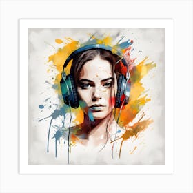 Girl With Headphones 1 Art Print