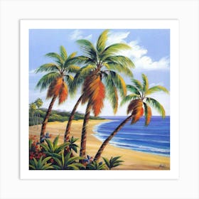 Three palm trees on the sea coast 1 Art Print