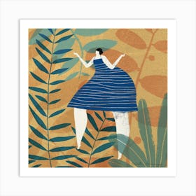 Woman In A Blue Dress Art Print