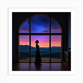 Silhouette Of A Woman At Night Art Print