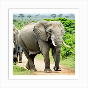 Elephants In The Savannah Art Print