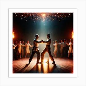 Two Men Dancing On A Stage Art Print