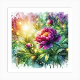 Peony Flower Watercolor Painting Art Print