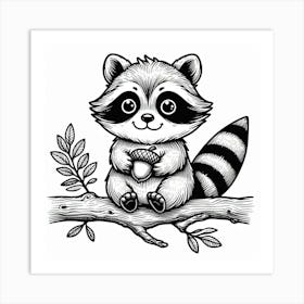 Line Art raccoon 4 Art Print